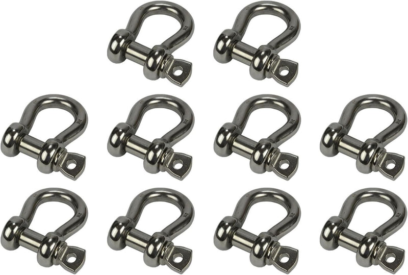 12 PCS 1/4" Chain Rigging Bow Shackle Anchor for Boat Stainless Steel Paracord