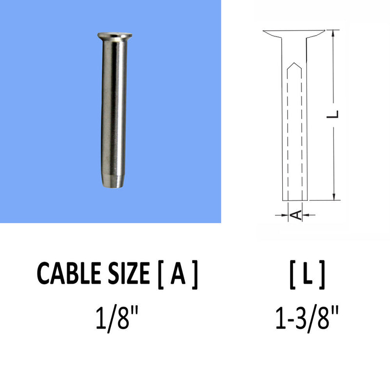 Stainless Steel Swage Stemball Fittings for METAL POST 1/8", 3/16", 1/4" Cable Size