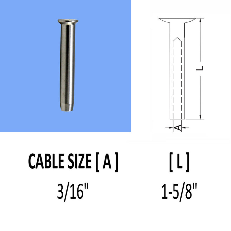 Stainless Steel Swage Stemball Fittings for METAL POST 1/8", 3/16", 1/4" Cable Size