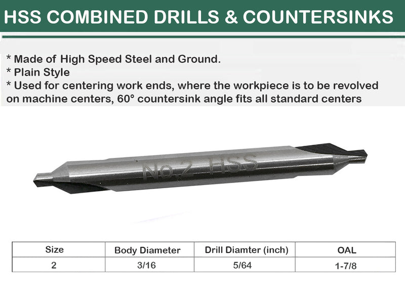 5 Pc HSS No.2 Center Drill Set 60 Degree Combined Bits Drilling