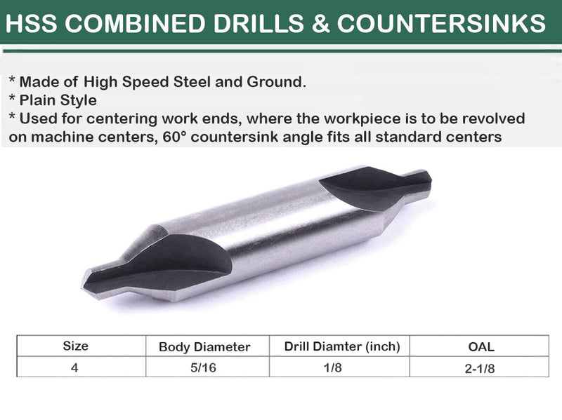 5 Pc Set HSS Center Drill 60 Degree Combined Countersink Bits Drilling(#1 to #6)