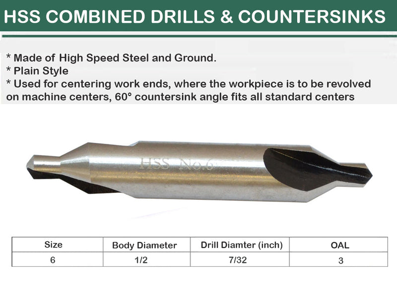 5 Pc HSS Center Drill no.6