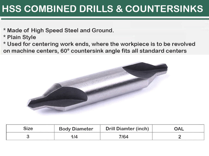 5 Pc Premium HSS Center Drills No.3 60 Degree Combined Bits Drilling Machinist