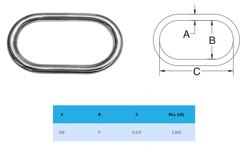 Marine Stainless Steel 5/8" Master Link Welded Formed Boat WLL 2,850 Lbs SS316