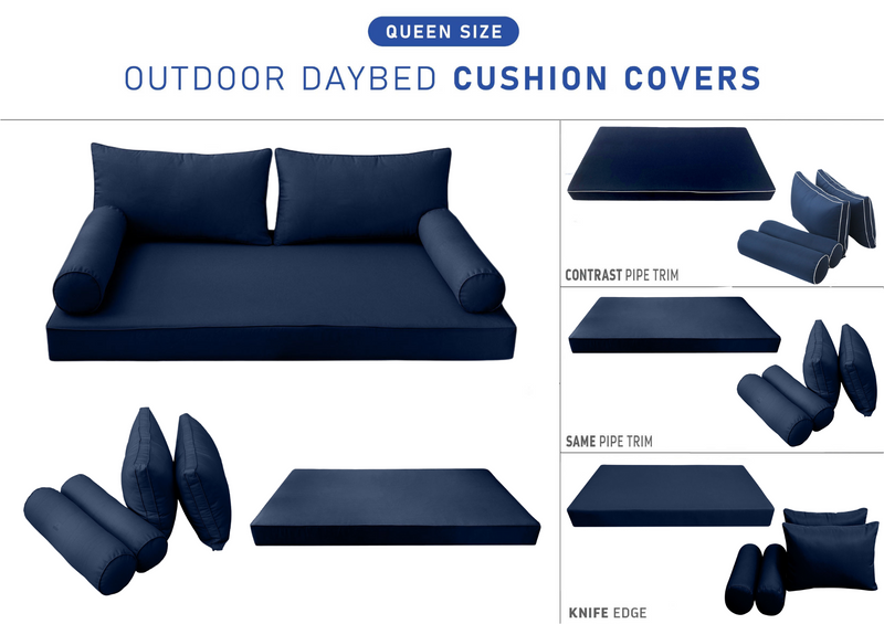 STYLE 2 QUEEN SIZE Outdoor Daybed Mattress Bolster Backrest Cushion |COVERS ONLY|