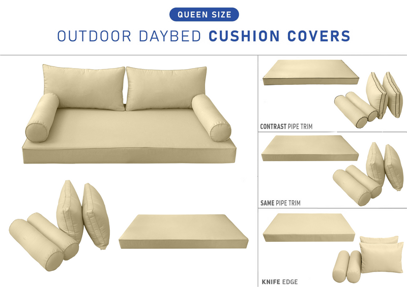 STYLE 2 QUEEN SIZE Outdoor Daybed Mattress Bolster Backrest Cushion |COVERS ONLY|