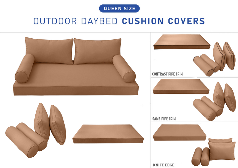 STYLE 2 QUEEN SIZE Outdoor Daybed Mattress Bolster Backrest Cushion |COVERS ONLY|