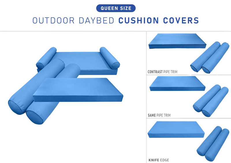 STYLE 5 QUEEN SIZE Outdoor Daybed Mattress Bolster Pillow Cushion |COVERS ONLY|