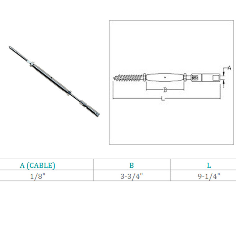 Marine Stainless Steel Swageless & Lag Turnbuckle For 3/16",1/8" Cable Wire Rope