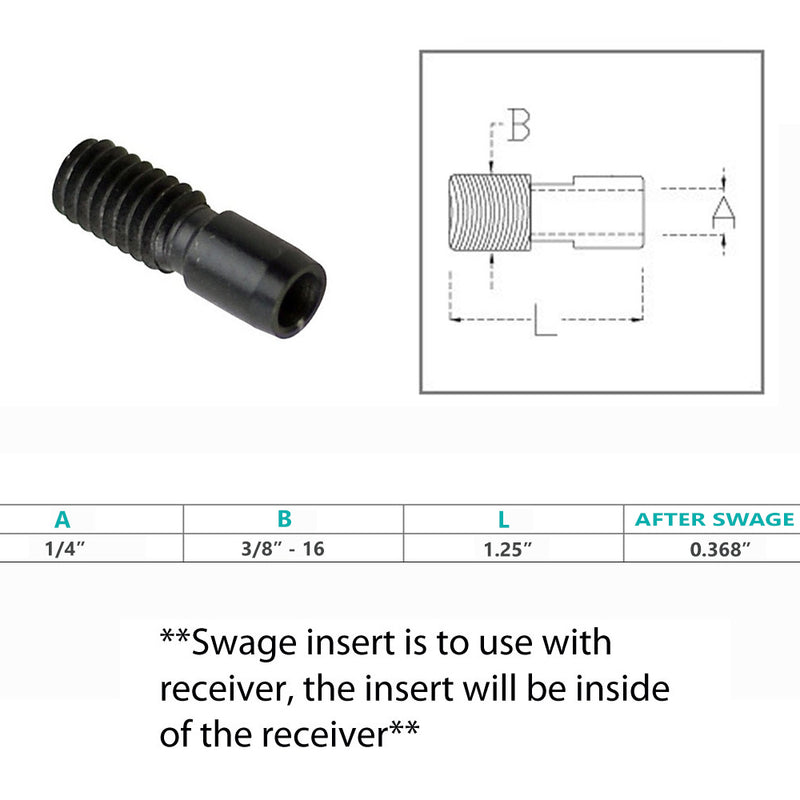 Stainless Steel T316 Black Oxide Swage Insert For 1/8", 3/16", 1/4" Cable Wire