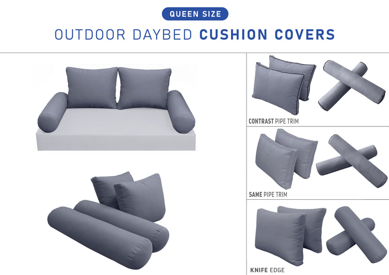 STYLE 1 QUEEN SIZE Outdoor Daybed Bolster Backrest Pillow Cushion |COVERS ONLY|