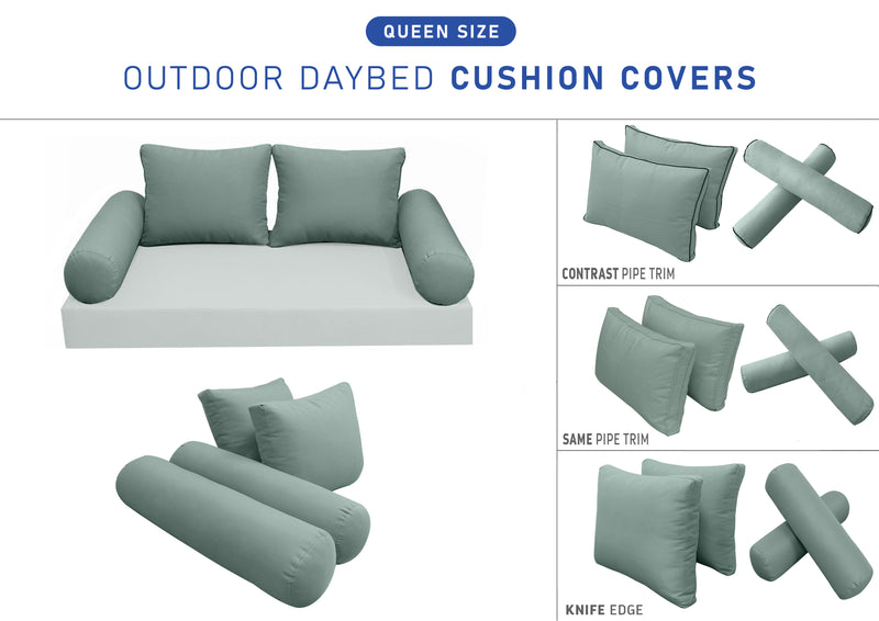 STYLE 1 QUEEN SIZE Outdoor Daybed Bolster Backrest Pillow Cushion |COVERS ONLY|