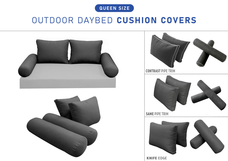 STYLE 1 QUEEN SIZE Outdoor Daybed Bolster Backrest Pillow Cushion |COVERS ONLY|