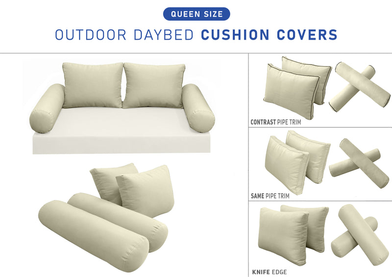 STYLE 1 QUEEN SIZE Outdoor Daybed Bolster Backrest Pillow Cushion |COVERS ONLY|