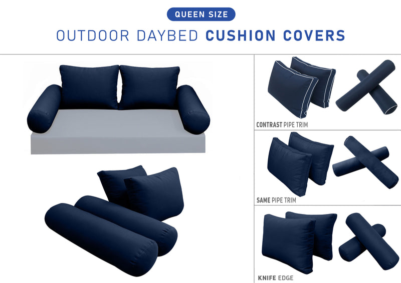 STYLE 1 QUEEN SIZE Outdoor Daybed Bolster Backrest Pillow Cushion |COVERS ONLY|