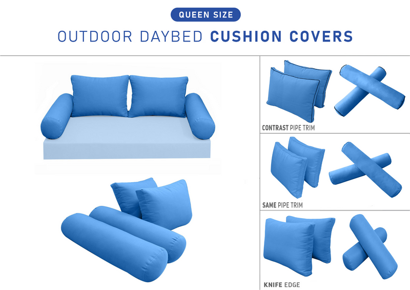 STYLE 1 QUEEN SIZE Outdoor Daybed Bolster Backrest Pillow Cushion |COVERS ONLY|