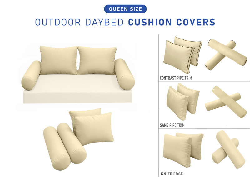 STYLE 1 QUEEN SIZE Outdoor Daybed Bolster Backrest Pillow Cushion |COVERS ONLY|