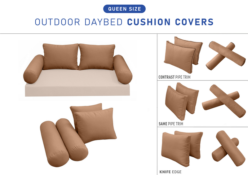 STYLE 1 QUEEN SIZE Outdoor Daybed Bolster Backrest Pillow Cushion |COVERS ONLY|