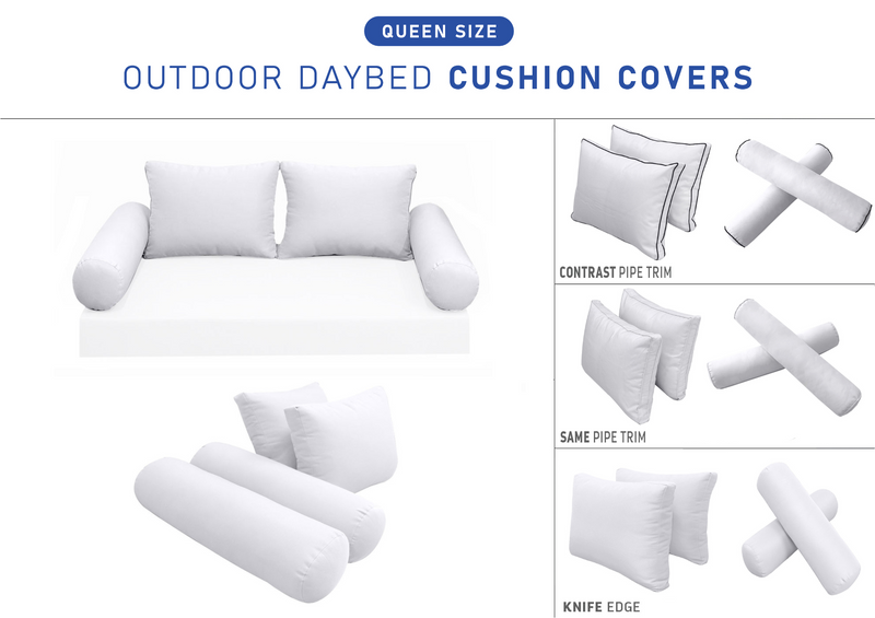 STYLE 1 QUEEN SIZE Outdoor Daybed Bolster Backrest Pillow Cushion |COVERS ONLY|