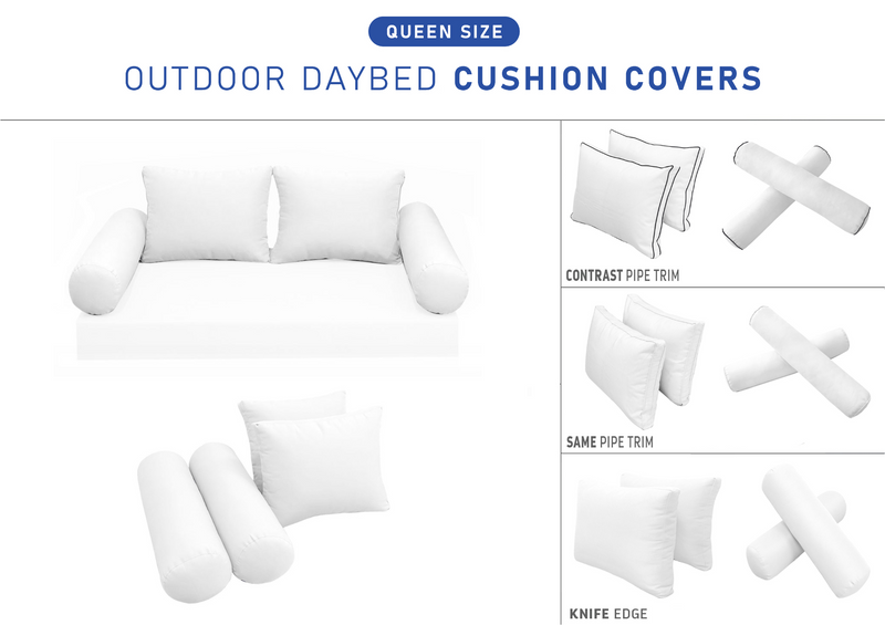 STYLE 1 QUEEN SIZE Outdoor Daybed Bolster Backrest Pillow Cushion |COVERS ONLY|