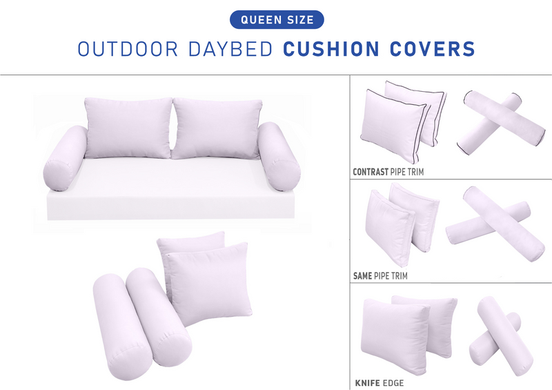 STYLE 1 QUEEN SIZE Outdoor Daybed Bolster Backrest Pillow Cushion |COVERS ONLY|