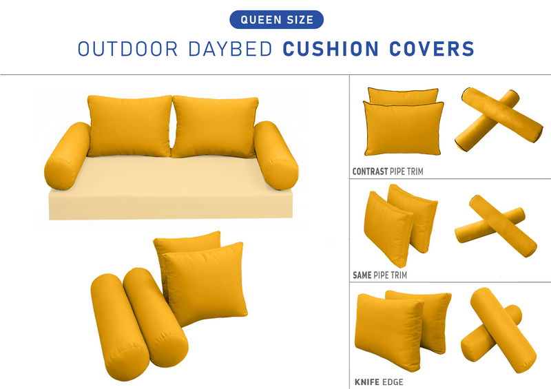 STYLE 1 QUEEN SIZE Outdoor Daybed Bolster Backrest Pillow Cushion |COVERS ONLY|