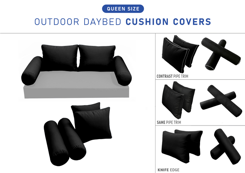 STYLE 1 QUEEN SIZE Outdoor Daybed Bolster Backrest Pillow Cushion |COVERS ONLY|