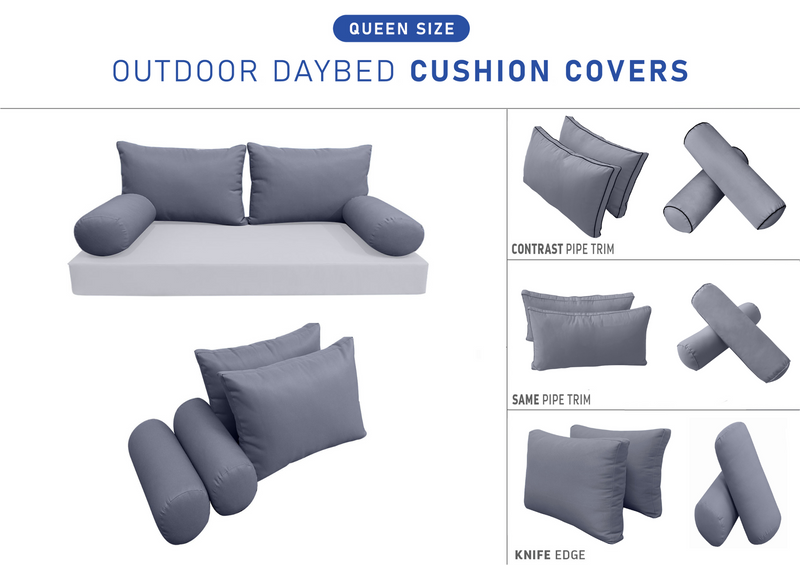 STYLE 2 QUEEN SIZE Outdoor Daybed Bolster Backrest Pillow Cushion |COVERS ONLY|