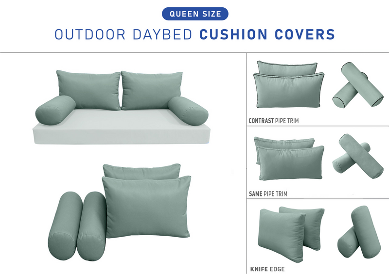 STYLE 2 QUEEN SIZE Outdoor Daybed Bolster Backrest Pillow Cushion |COVERS ONLY|