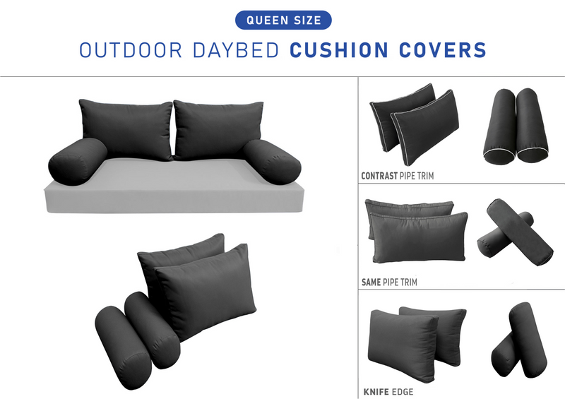 STYLE 2 QUEEN SIZE Outdoor Daybed Bolster Backrest Pillow Cushion |COVERS ONLY|