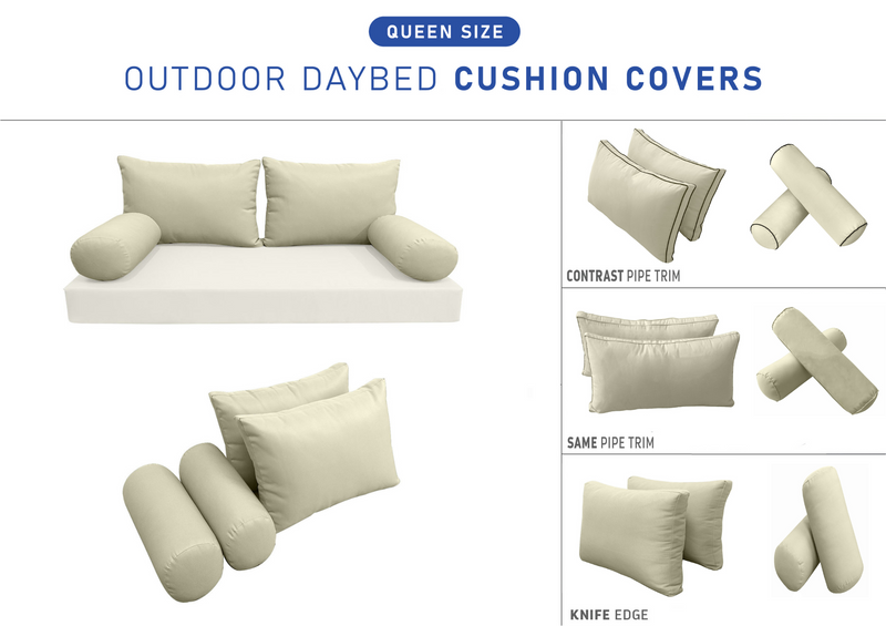 STYLE 2 QUEEN SIZE Outdoor Daybed Bolster Backrest Pillow Cushion |COVERS ONLY|