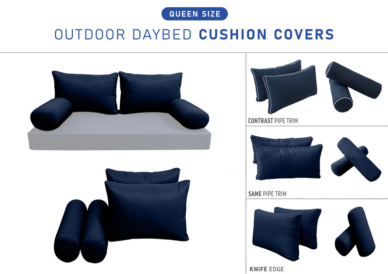 STYLE 2 QUEEN SIZE Outdoor Daybed Bolster Backrest Pillow Cushion |COVERS ONLY|