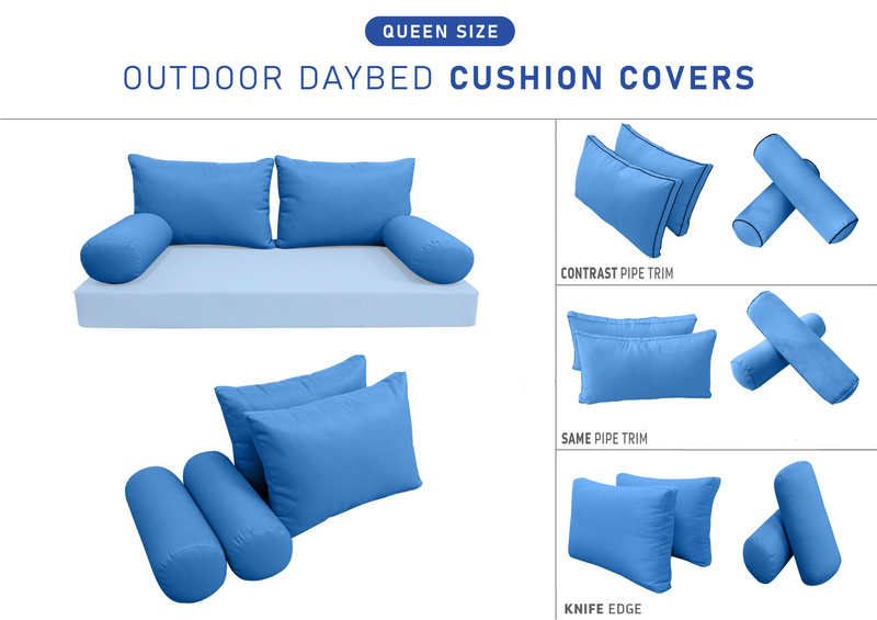 STYLE 2 QUEEN SIZE Outdoor Daybed Bolster Backrest Pillow Cushion |COVERS ONLY|