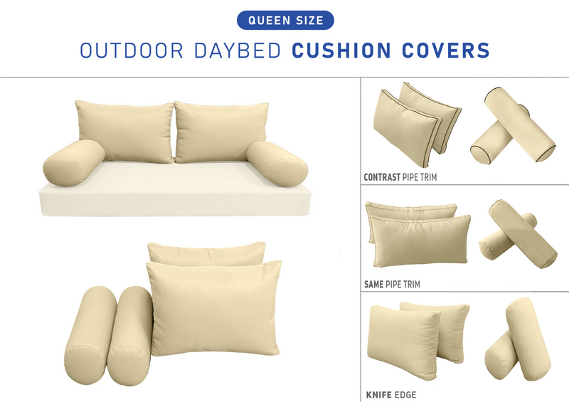 STYLE 2 QUEEN SIZE Outdoor Daybed Bolster Backrest Pillow Cushion |COVERS ONLY|