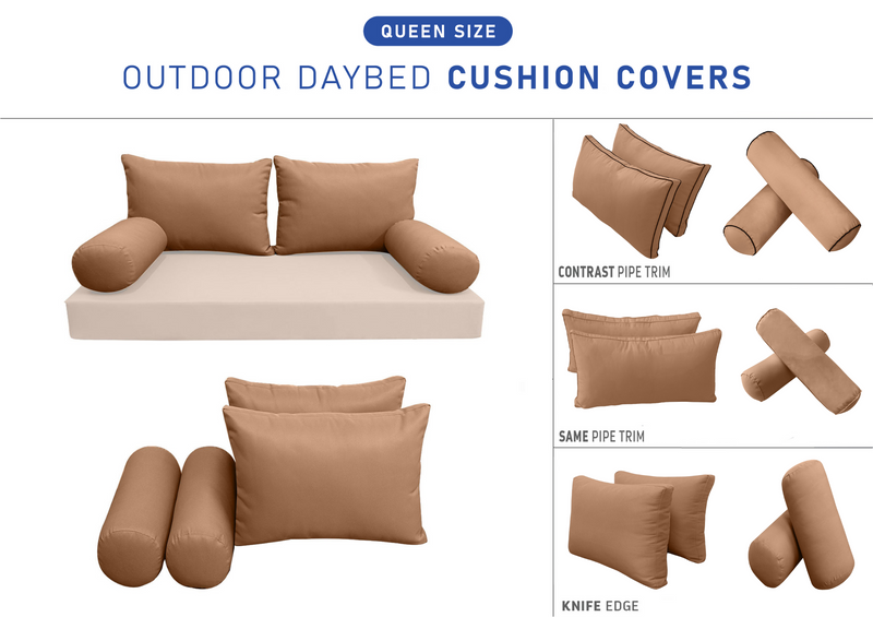 STYLE 2 QUEEN SIZE Outdoor Daybed Bolster Backrest Pillow Cushion |COVERS ONLY|