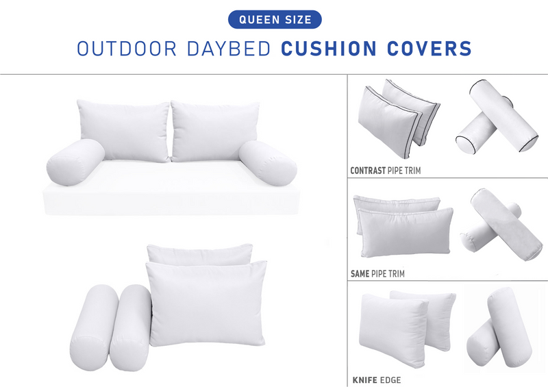 STYLE 2 QUEEN SIZE Outdoor Daybed Bolster Backrest Pillow Cushion |COVERS ONLY|