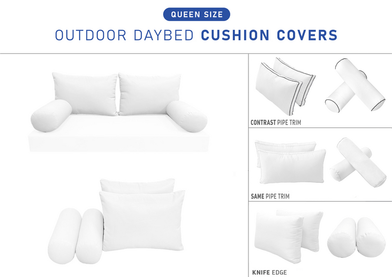 STYLE 2 QUEEN SIZE Outdoor Daybed Bolster Backrest Pillow Cushion |COVERS ONLY|