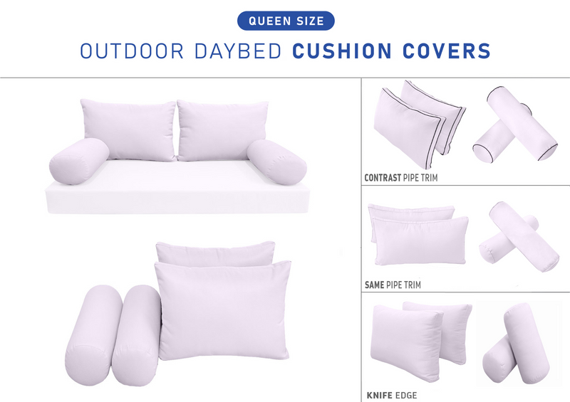 STYLE 2 QUEEN SIZE Outdoor Daybed Bolster Backrest Pillow Cushion |COVERS ONLY|