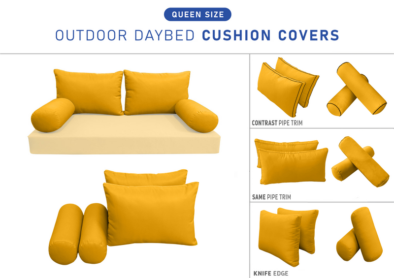 STYLE 2 QUEEN SIZE Outdoor Daybed Bolster Backrest Pillow Cushion |COVERS ONLY|