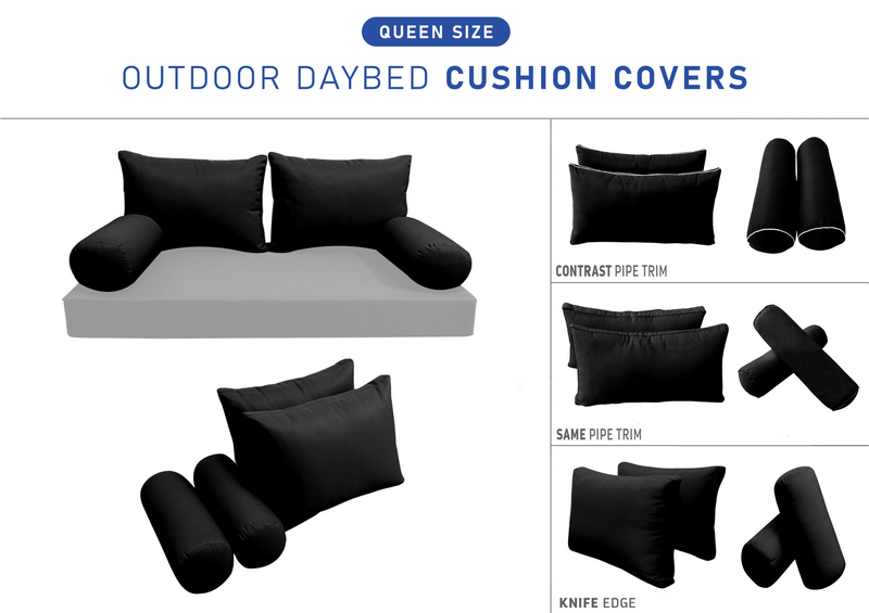 STYLE 2 QUEEN SIZE Outdoor Daybed Bolster Backrest Pillow Cushion |COVERS ONLY|