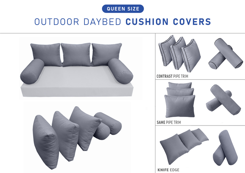 STYLE 3 QUEEN SIZE Outdoor Daybed Bolster Backrest Pillow Cushion |COVERS ONLY|