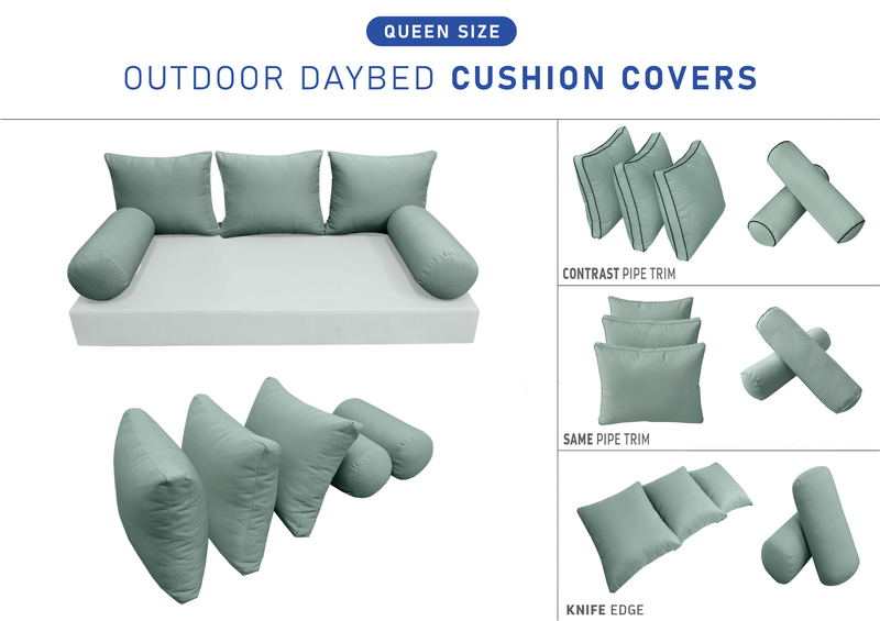 STYLE 3 QUEEN SIZE Outdoor Daybed Bolster Backrest Pillow Cushion |COVERS ONLY|