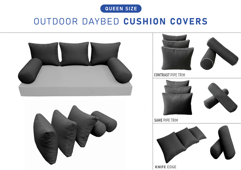 STYLE 3 QUEEN SIZE Outdoor Daybed Bolster Backrest Pillow Cushion |COVERS ONLY|