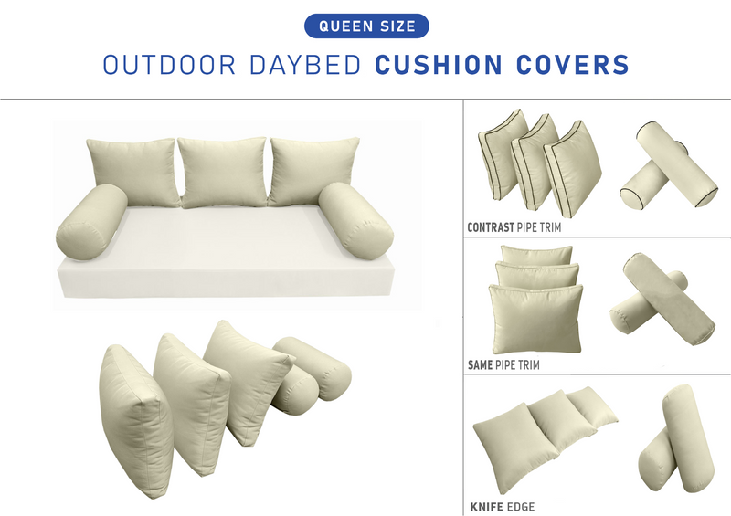 STYLE 3 QUEEN SIZE Outdoor Daybed Bolster Backrest Pillow Cushion |COVERS ONLY|