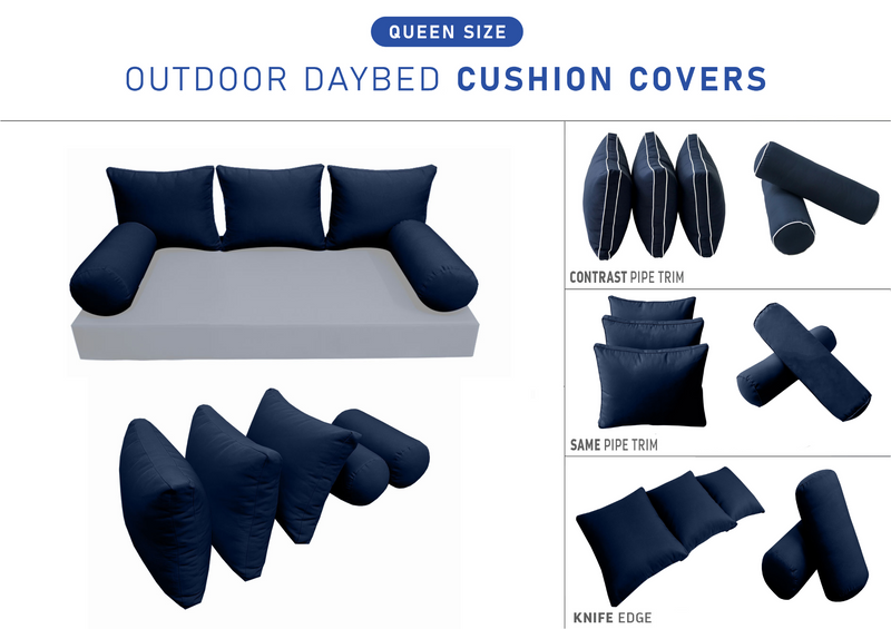 STYLE 3 QUEEN SIZE Outdoor Daybed Bolster Backrest Pillow Cushion |COVERS ONLY|