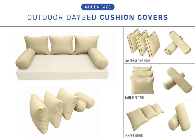 STYLE 3 QUEEN SIZE Outdoor Daybed Bolster Backrest Pillow Cushion |COVERS ONLY|