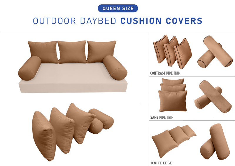 STYLE 3 QUEEN SIZE Outdoor Daybed Bolster Backrest Pillow Cushion |COVERS ONLY|