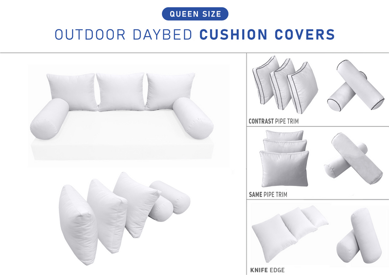 STYLE 3 QUEEN SIZE Outdoor Daybed Bolster Backrest Pillow Cushion |COVERS ONLY|