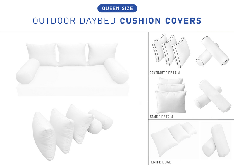 STYLE 3 QUEEN SIZE Outdoor Daybed Bolster Backrest Pillow Cushion |COVERS ONLY|