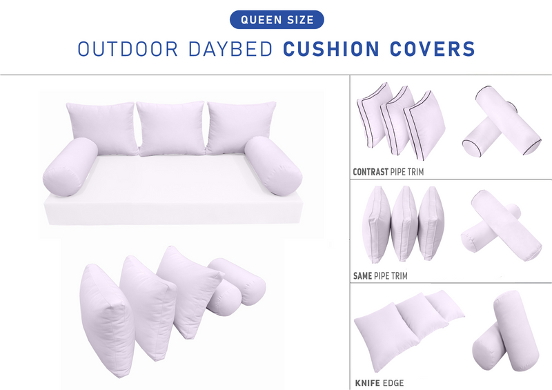 STYLE 3 QUEEN SIZE Outdoor Daybed Bolster Backrest Pillow Cushion |COVERS ONLY|